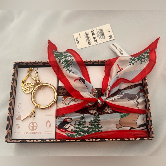 NWT Giani Bernini Bear Print Kite Scarf and Logo Keychain - Picture 1 of 14